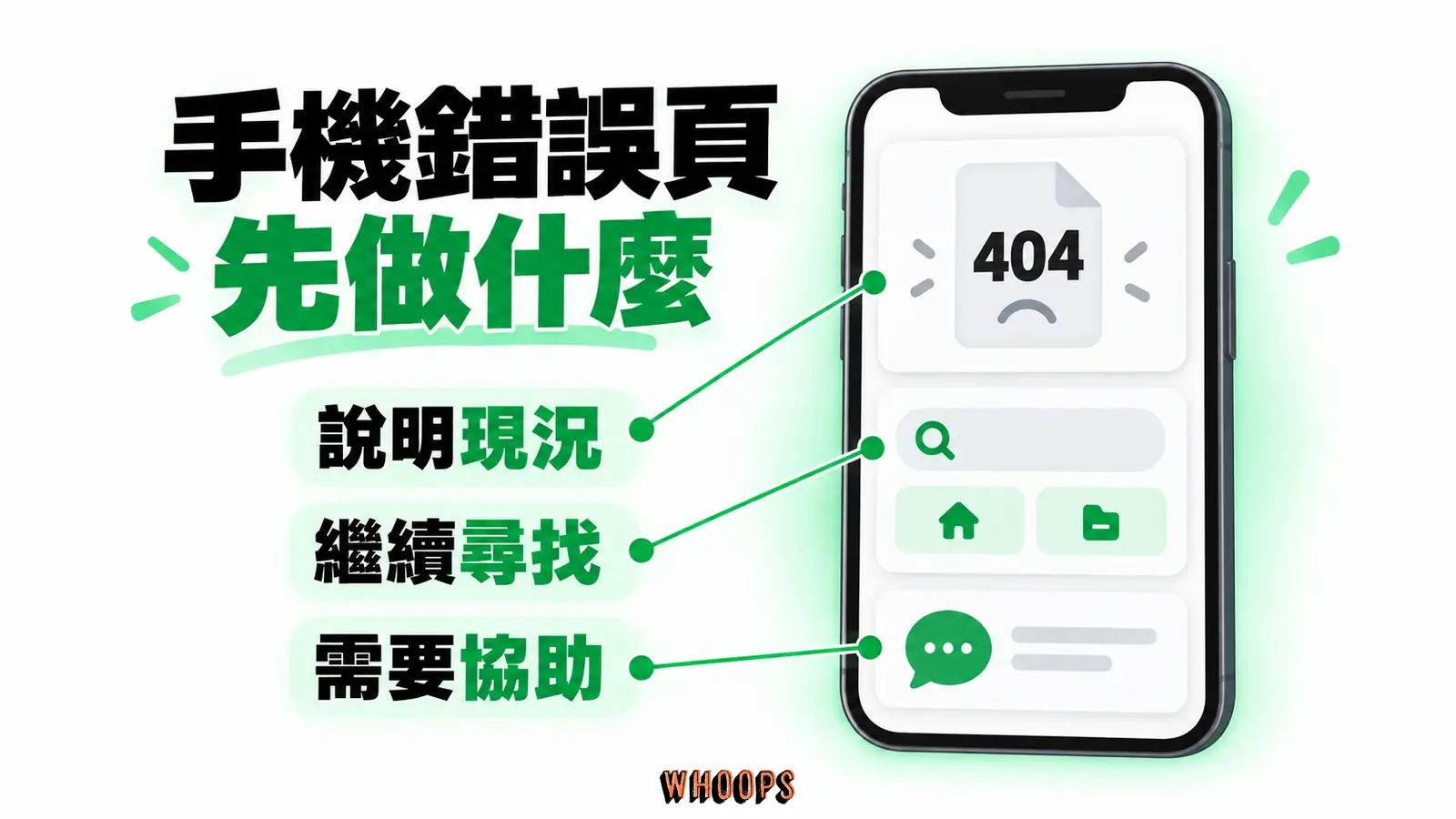 手機錯誤頁先做什麼:說明現況、繼續尋找、需要協助