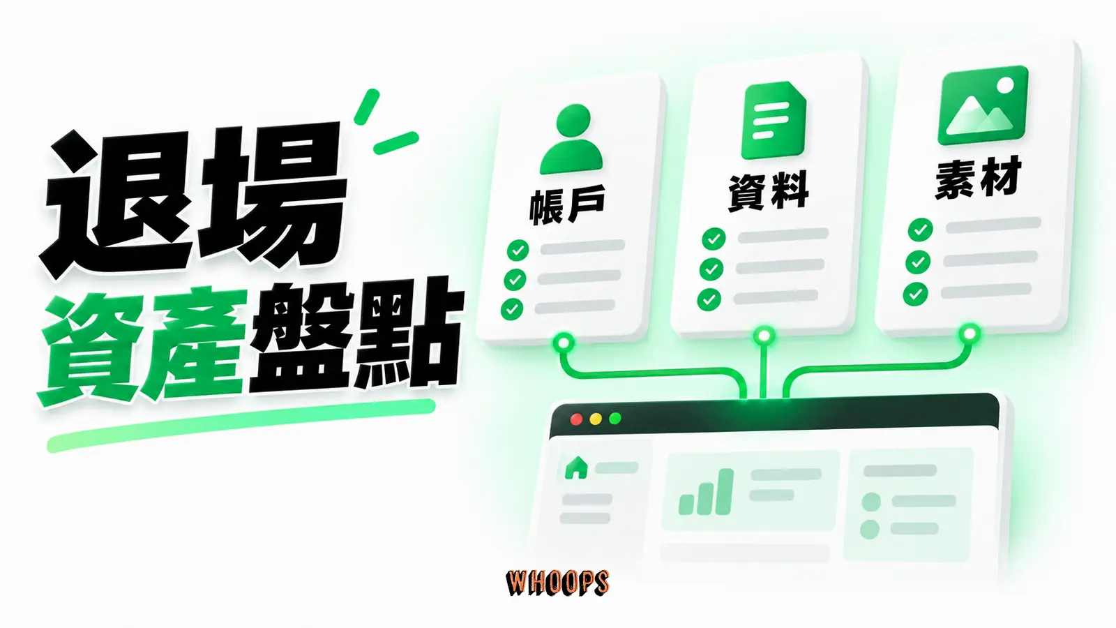 帳戶、轉換事件、素材與權限分列,標示誰持有、誰可移交,勿暗示法律所有權。
