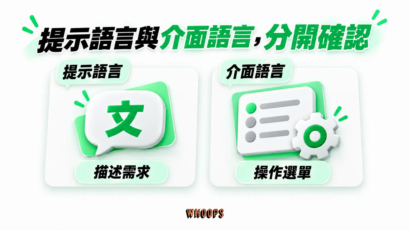 提示語言與介面語言，分開確認：提示語言、描述需求、介面語言、操作選單