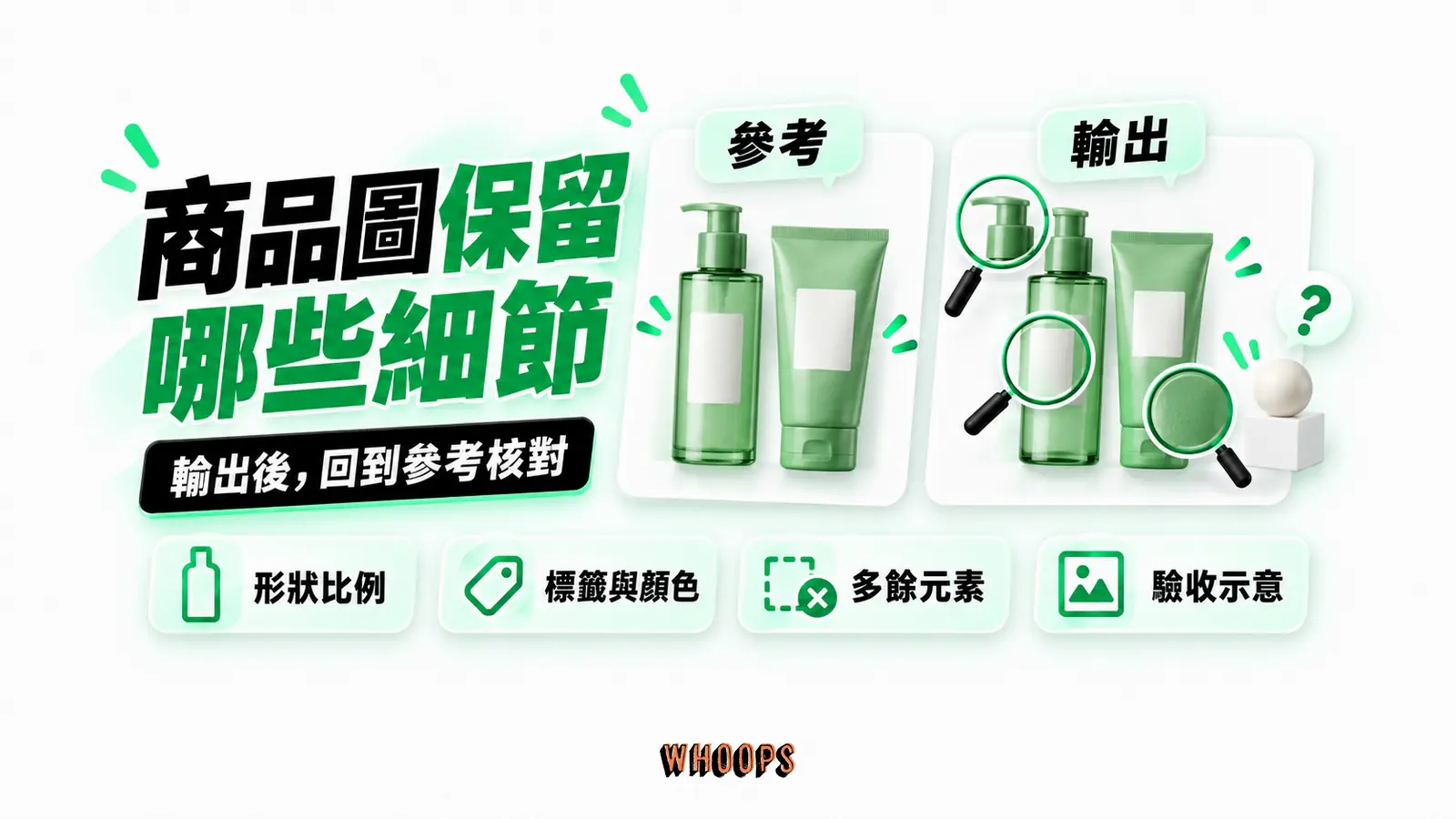商品圖保留哪些細節:形狀比例、標籤與顏色、多餘元素