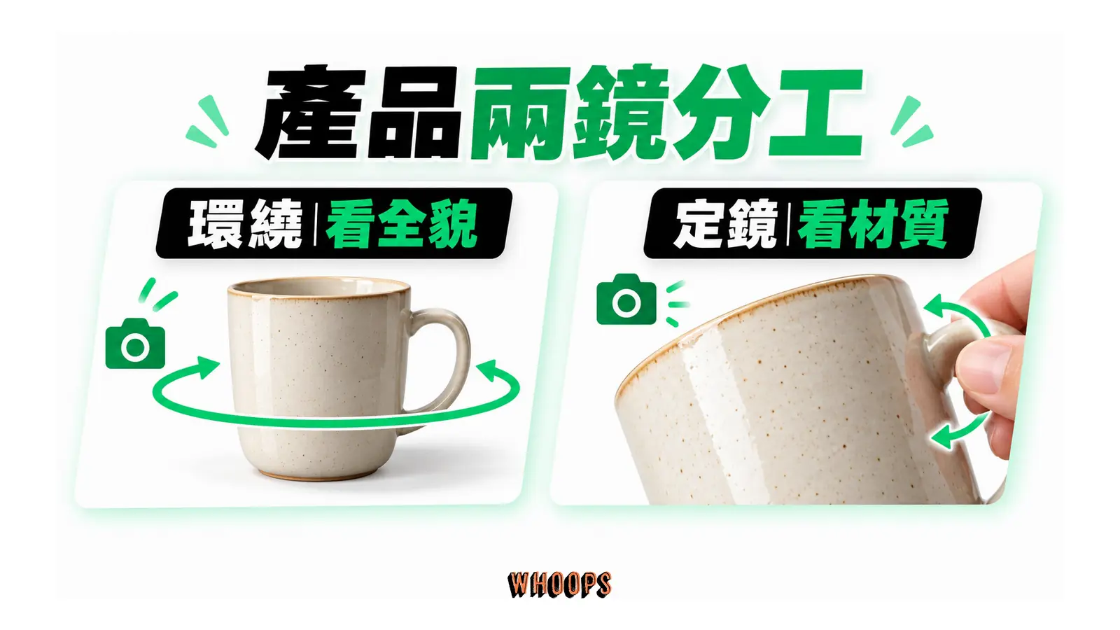 環繞拍攝咖啡杯全貌與定鏡呈現材質細節的分工。