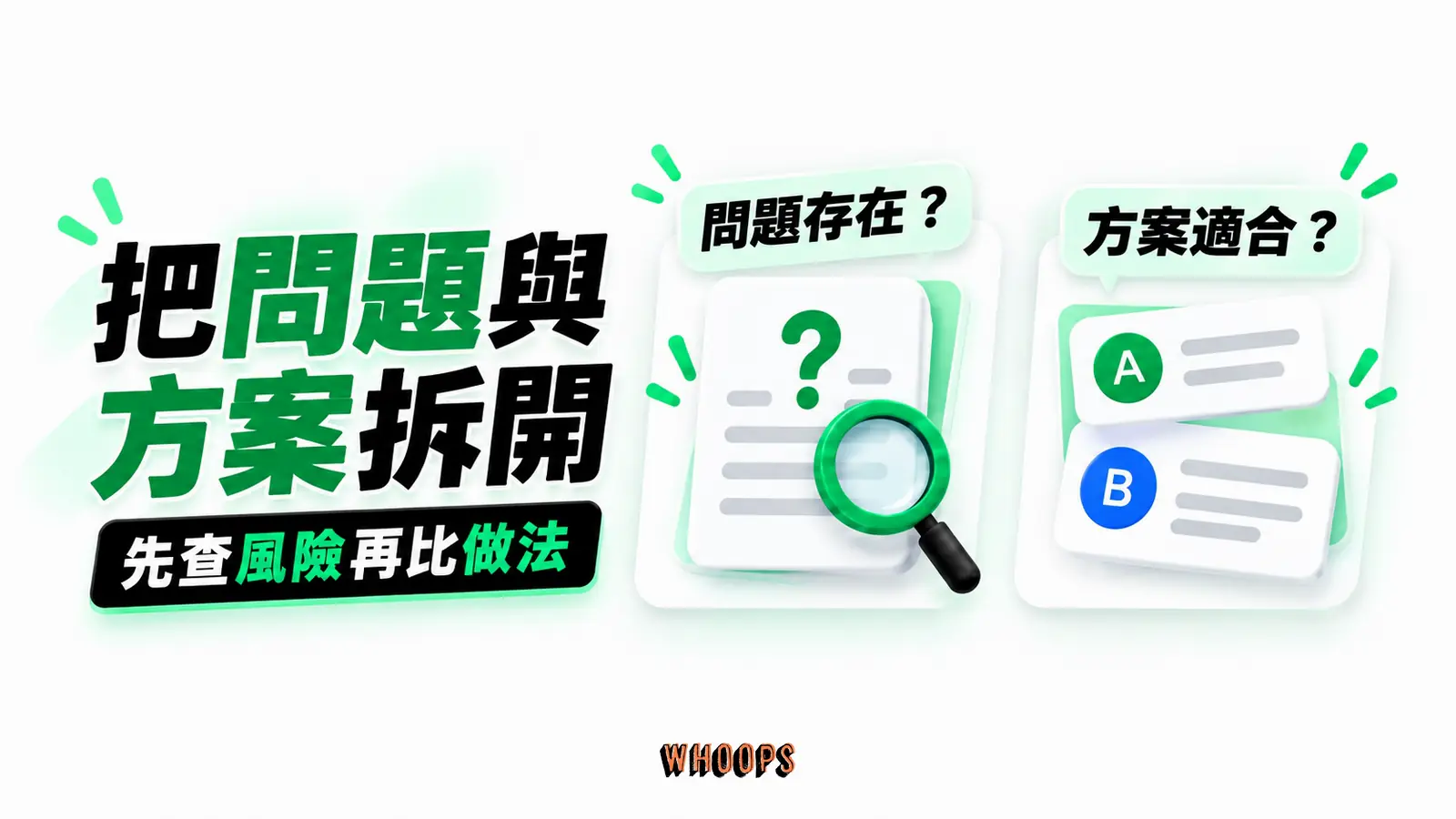 把問題與方案拆開:問題存在?、方案適合?