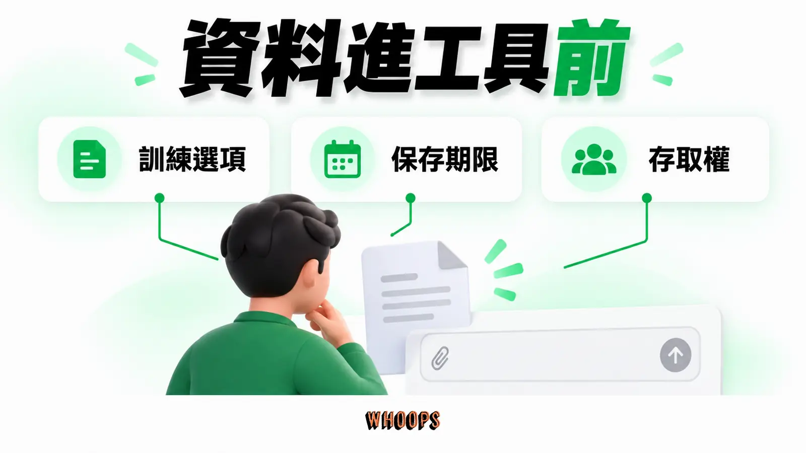 資料進工具前:訓練選項、保存期限、存取權。