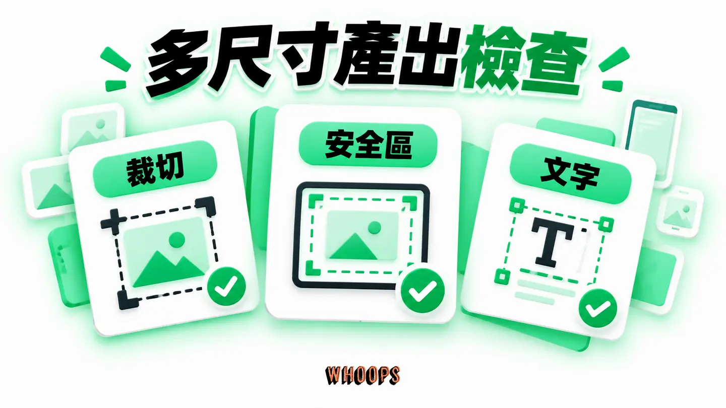 多尺寸產出檢查：Magic Switch 輸出後檢查裁切、安全區與文字截斷。
