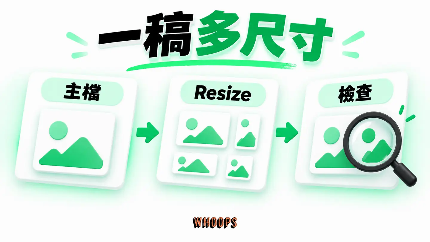 一稿多尺寸:主檔經 Magic Resize 產出尺寸變體後逐張修整。