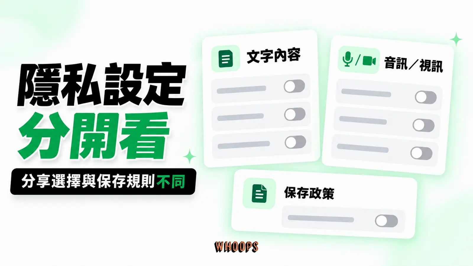 文字與音訊分享設定分開看:對話文字、音訊視訊、帳號資料控制