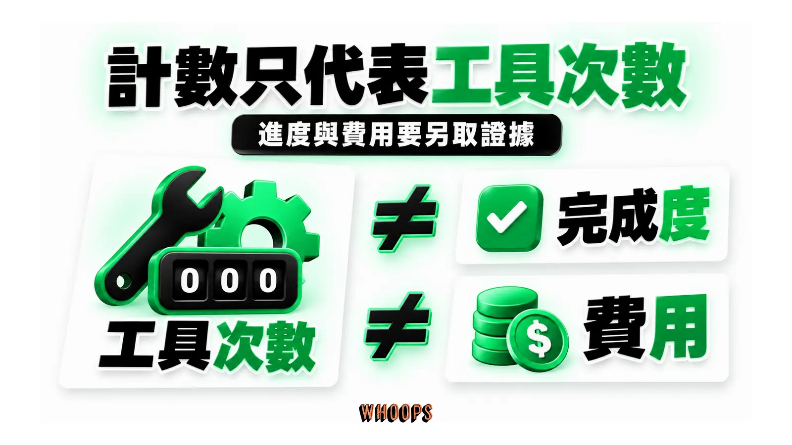 工具次數與完成度、費用之間以不等號分開,表示不能直接換算