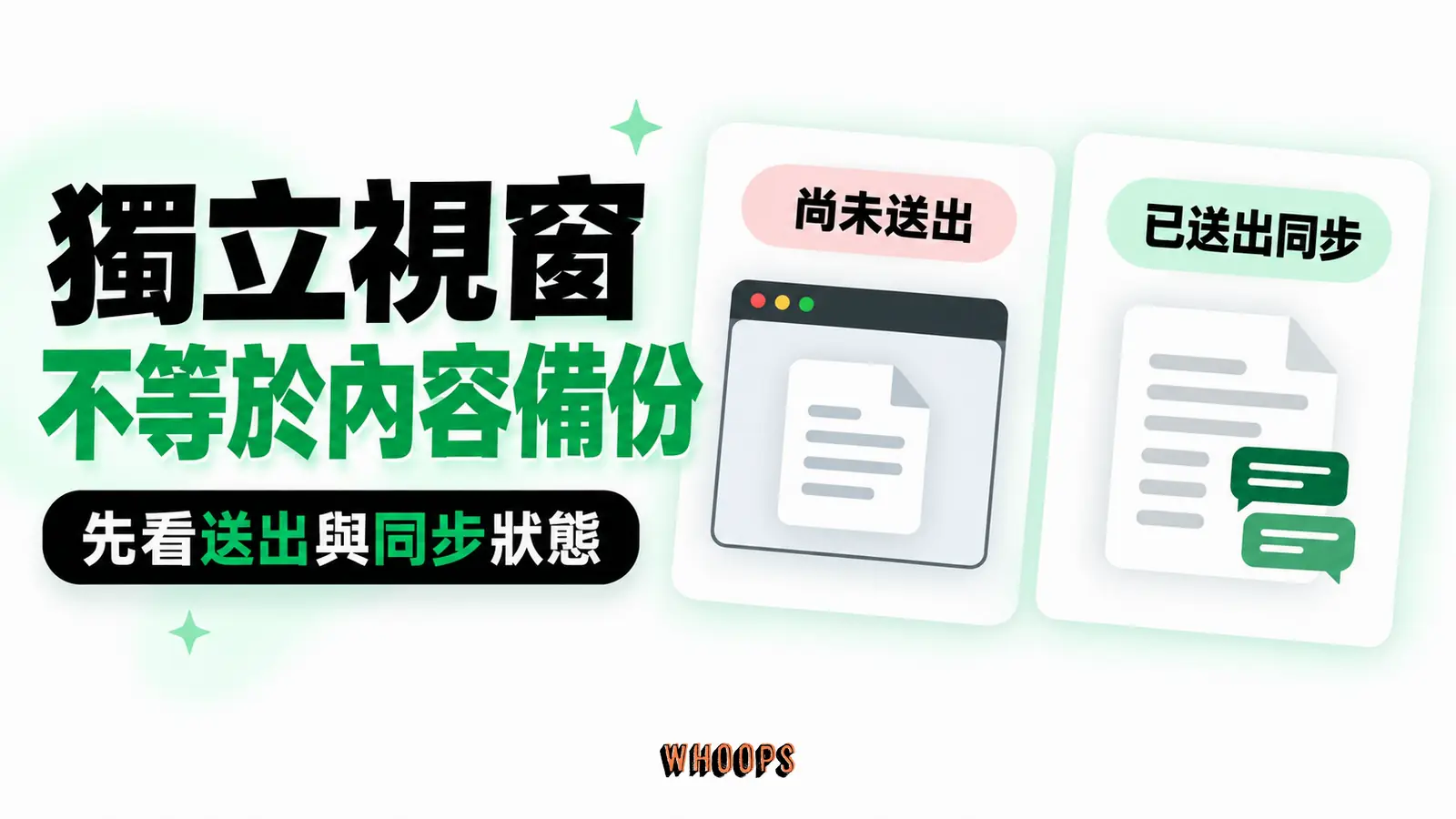 獨立視窗不等於內容備份:尚未送出、已送出同步、獨立App