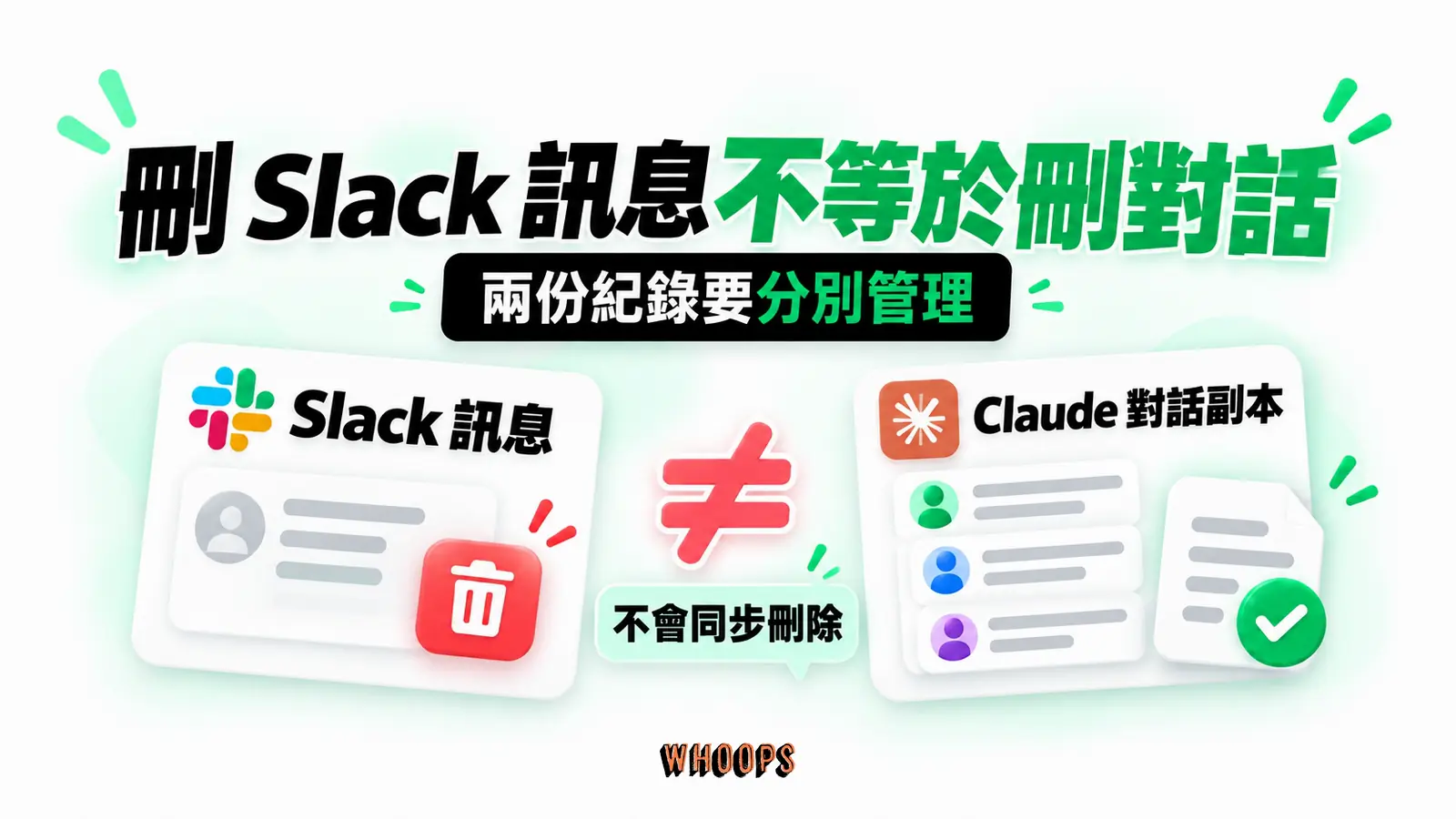 刪 Slack 訊息不等於刪對話:Slack 訊息、Claude 對話副本、不會同步刪除