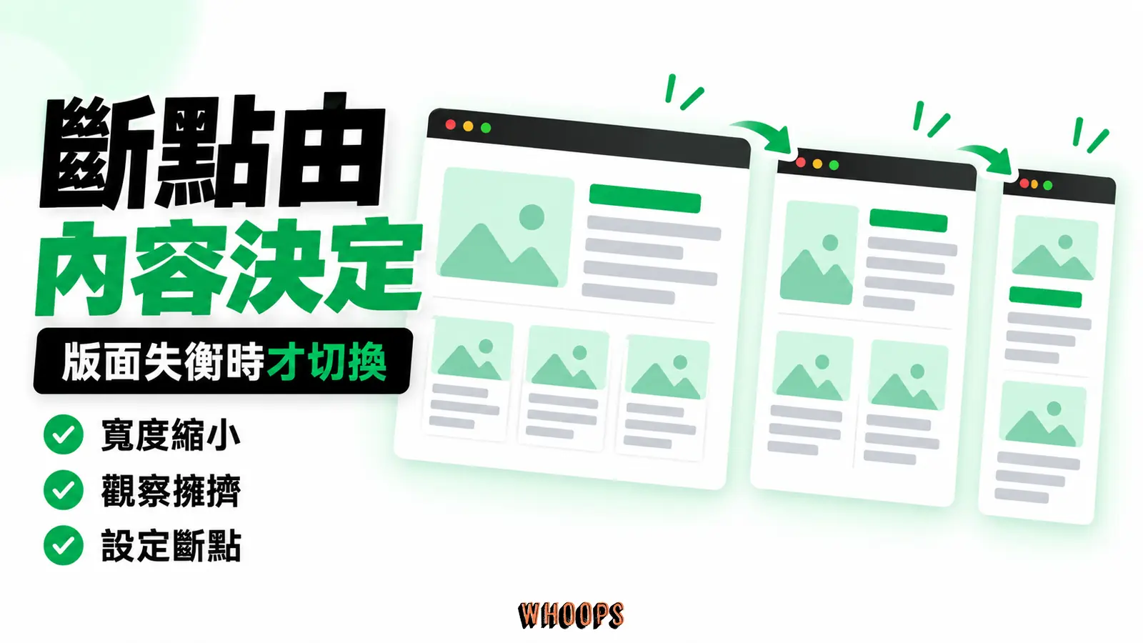 逐步縮小可用寬度,觀察內容何時失衡,再設定媒體查詢斷點;不以特定裝置型號硬套。
