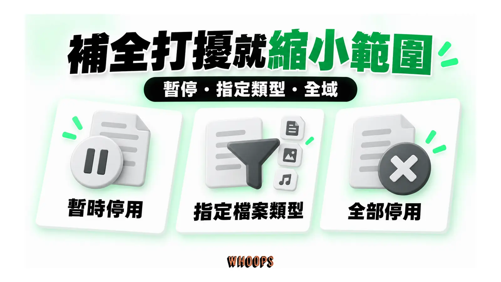 補全打擾就縮小範圍圖解:暫停・指定類型・全域