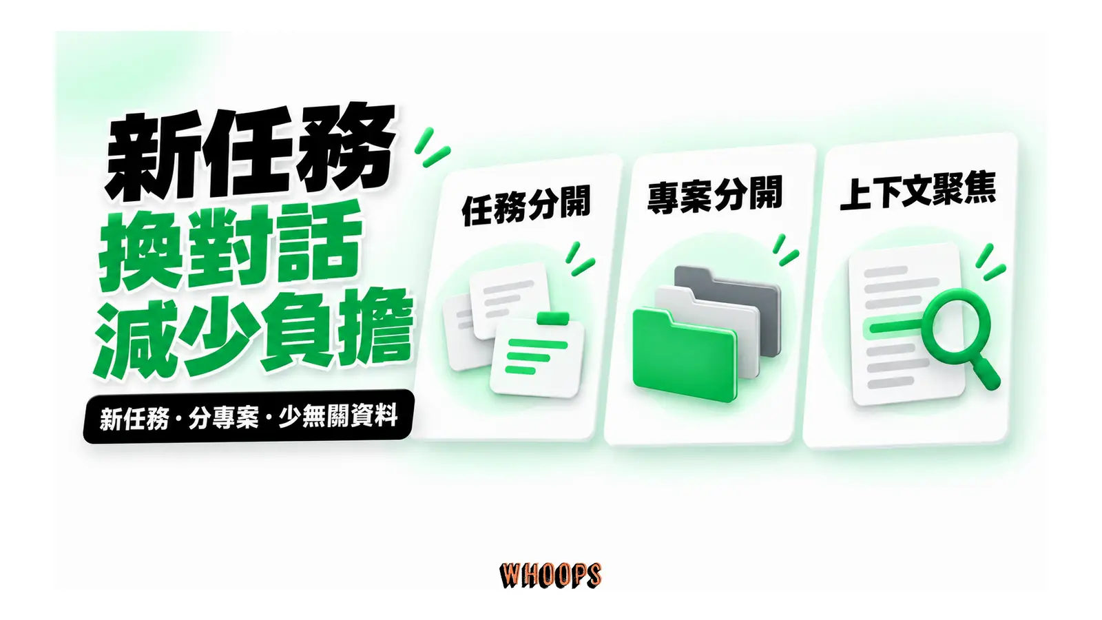 新任務換對話減少負擔圖解:新任務・分專案・少無關資料