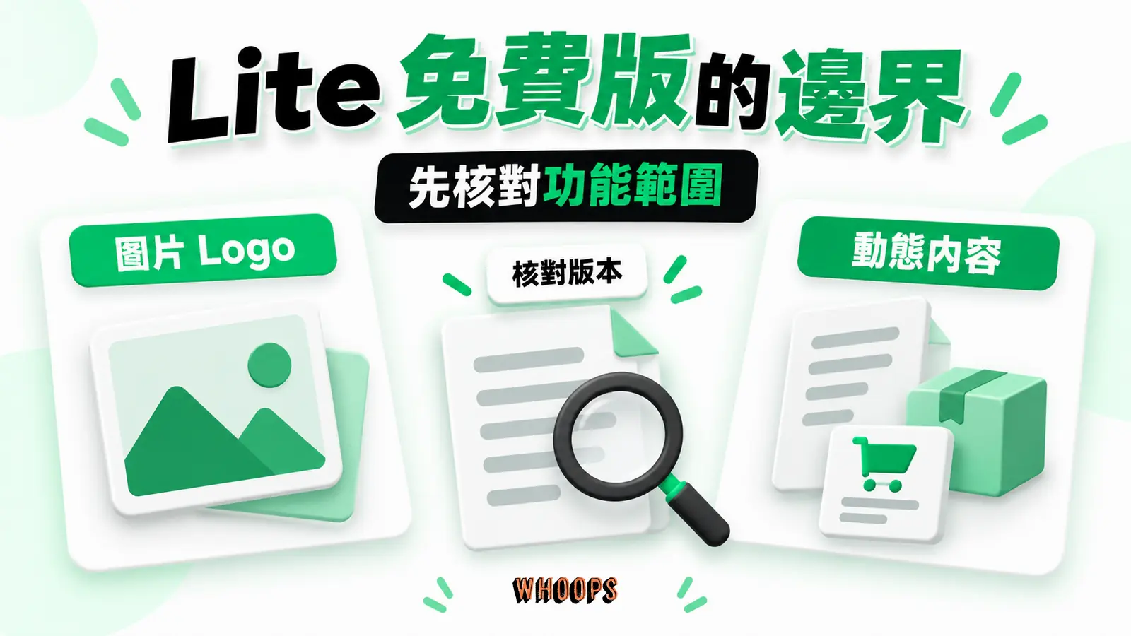 Lite 免費版的邊界:圖片 Logo、動態內容、核對版本