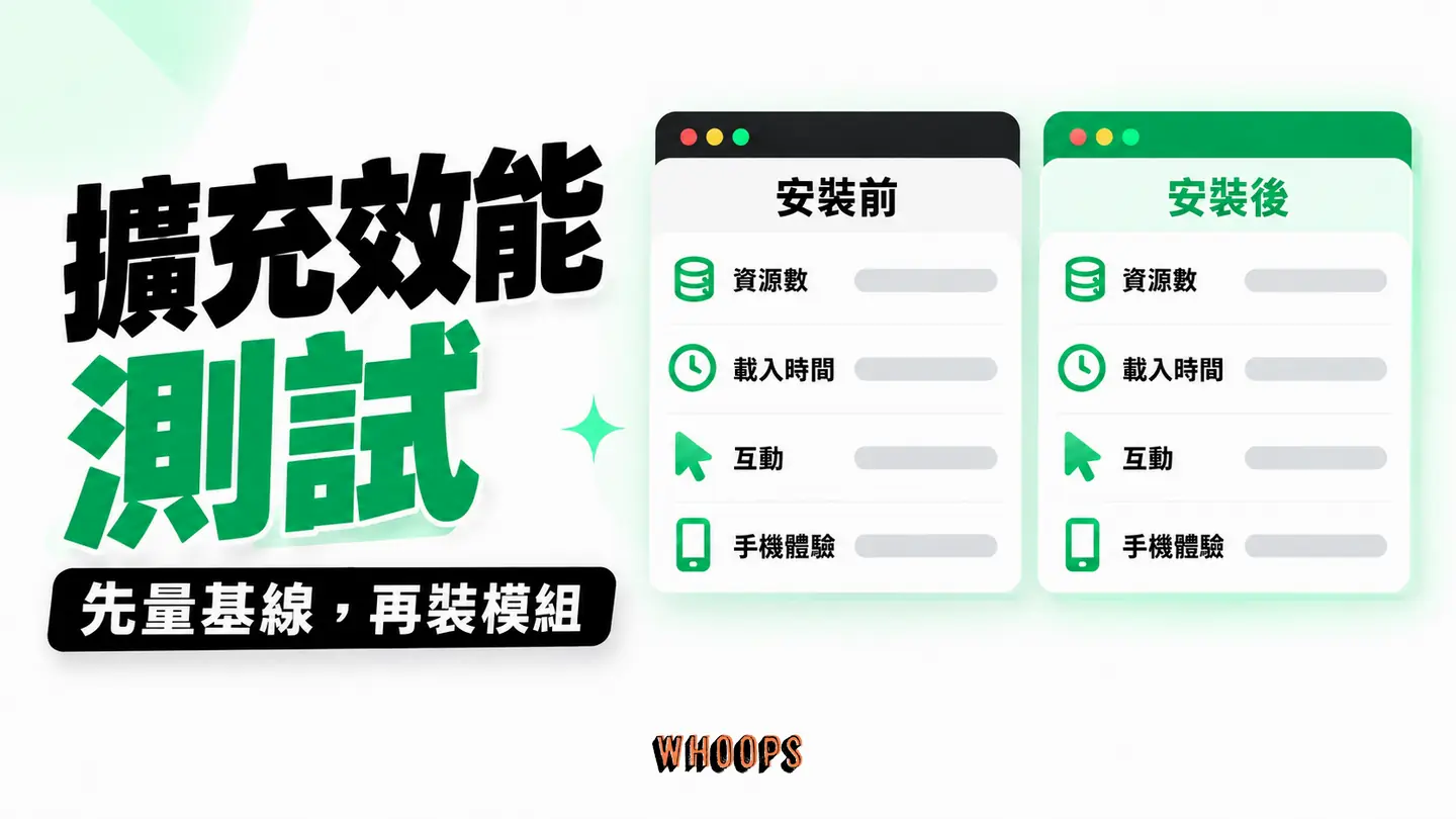 擴充效能測試:先量基線,再裝指定模組,對比實際頁面資源與體驗。