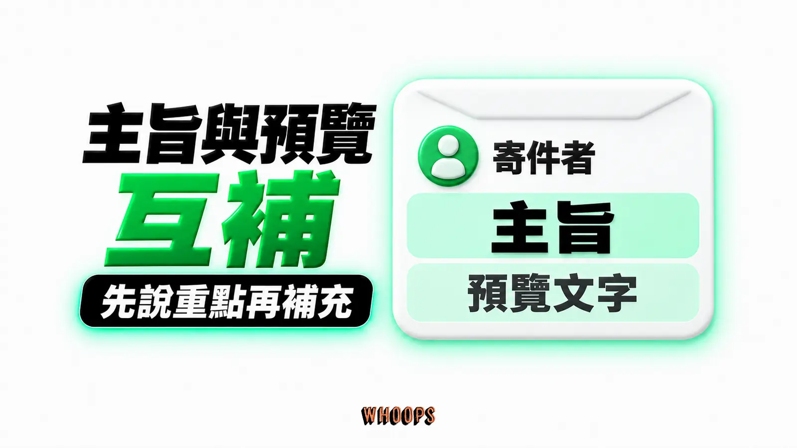 主旨與預覽互補：寄件者、主旨、預覽文字