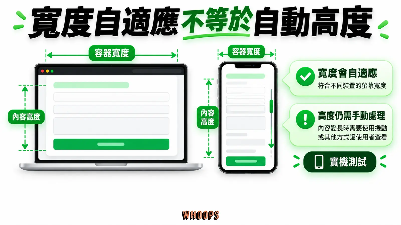 寬度適配後仍要檢查長表單的高度、捲動與留白。