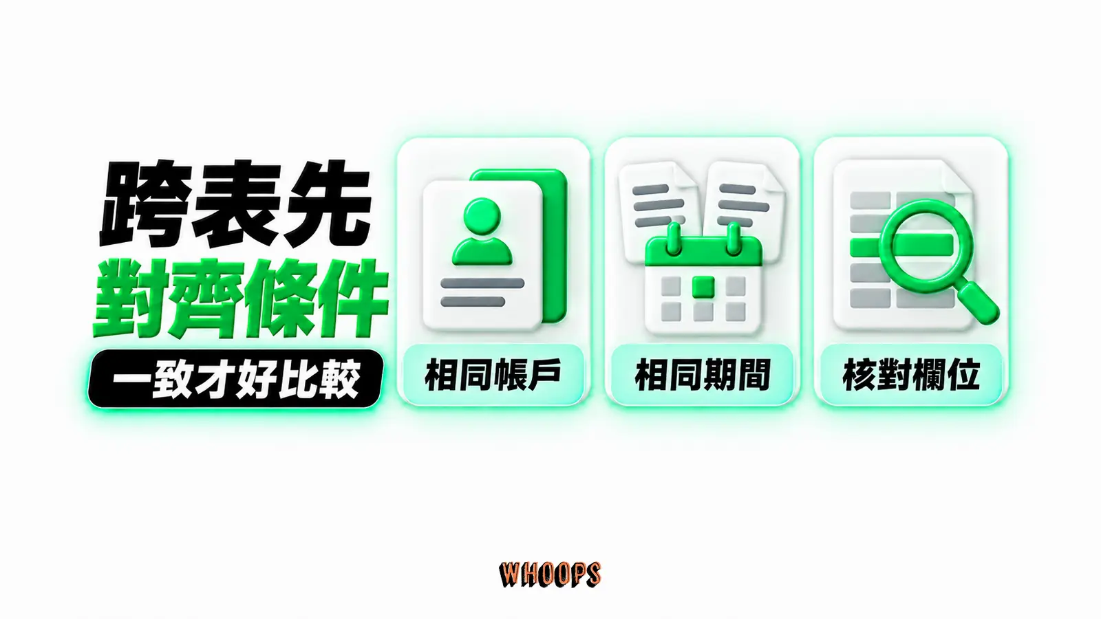 跨表先對齊條件：相同帳戶、相同期間、核對欄位