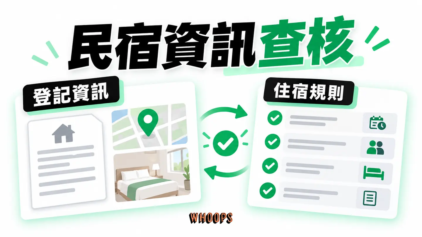 民宿資訊查核:合法登記入口、所在地、房型與住宿規則交叉核對。