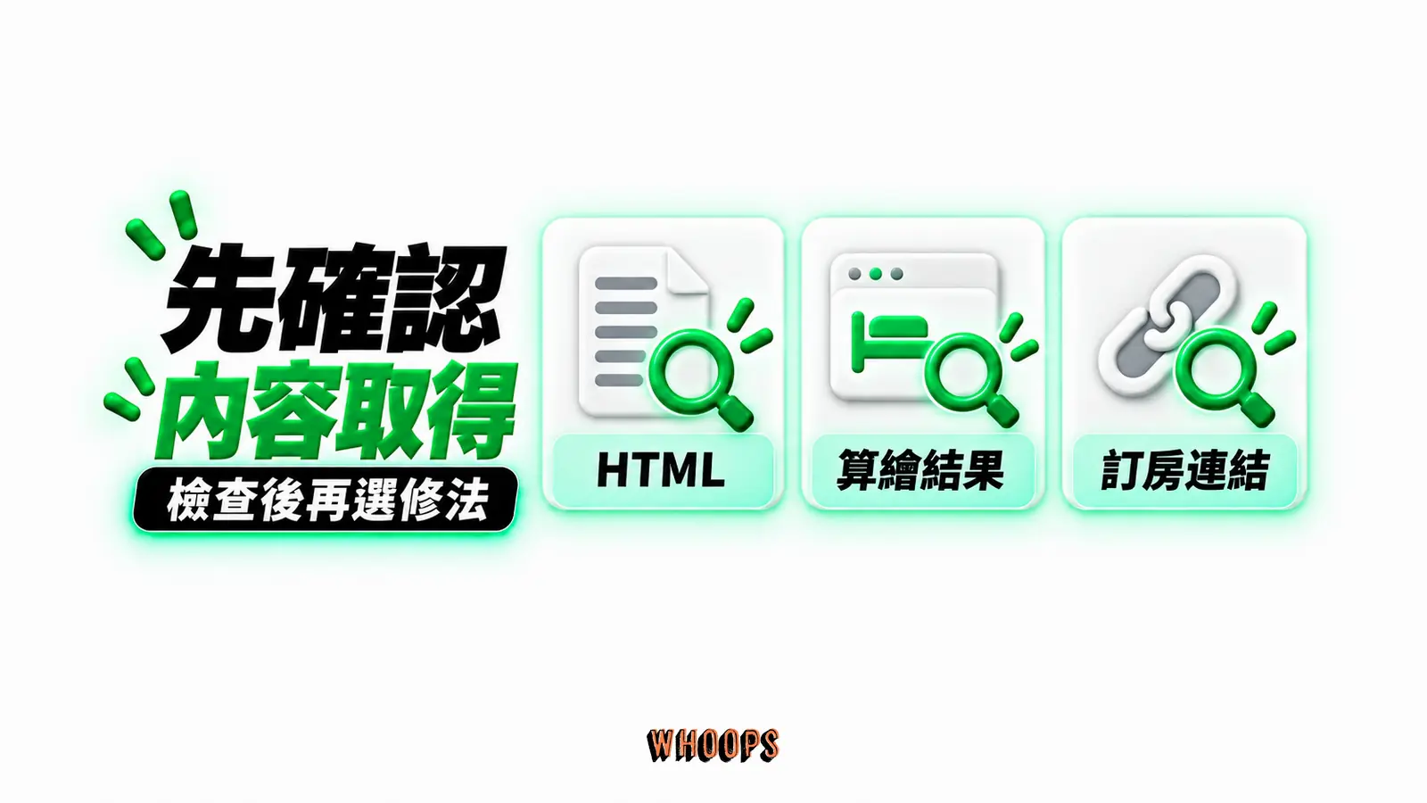 先確認內容取得:HTML、算繪結果、訂房連結