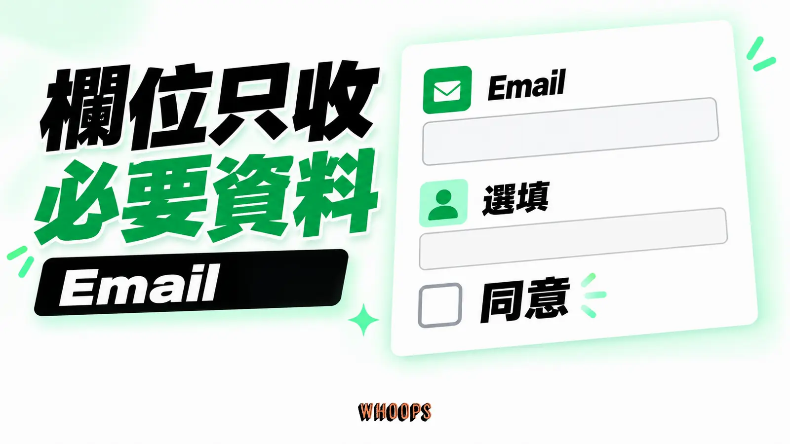 欄位只收必要資料:Email、選填、同意