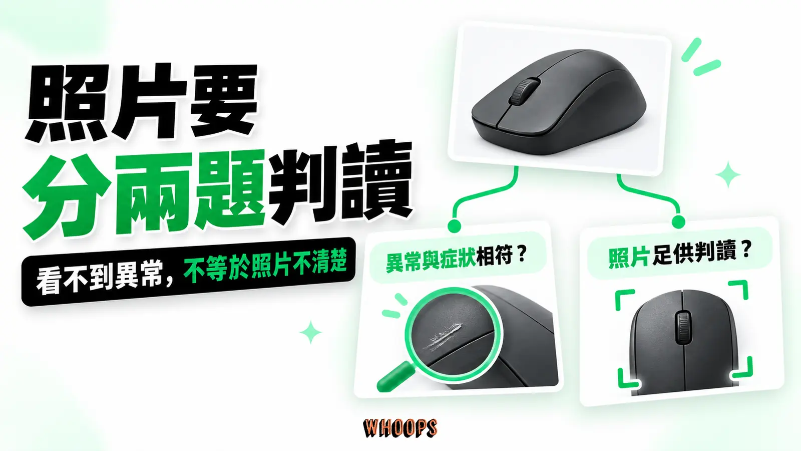 異常是否相符，照片是否清楚，要分開問：照片裡看不到相符異常，與照片過暗失焦是不同判斷；分開設定檢查與處理路線，避免把所有低值都退回補拍。