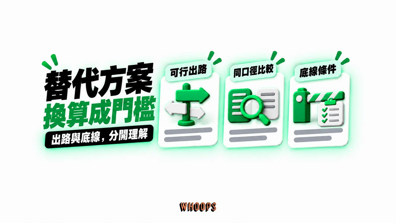替代方案，換算成門檻：可行出路、同口徑比較、底線條件