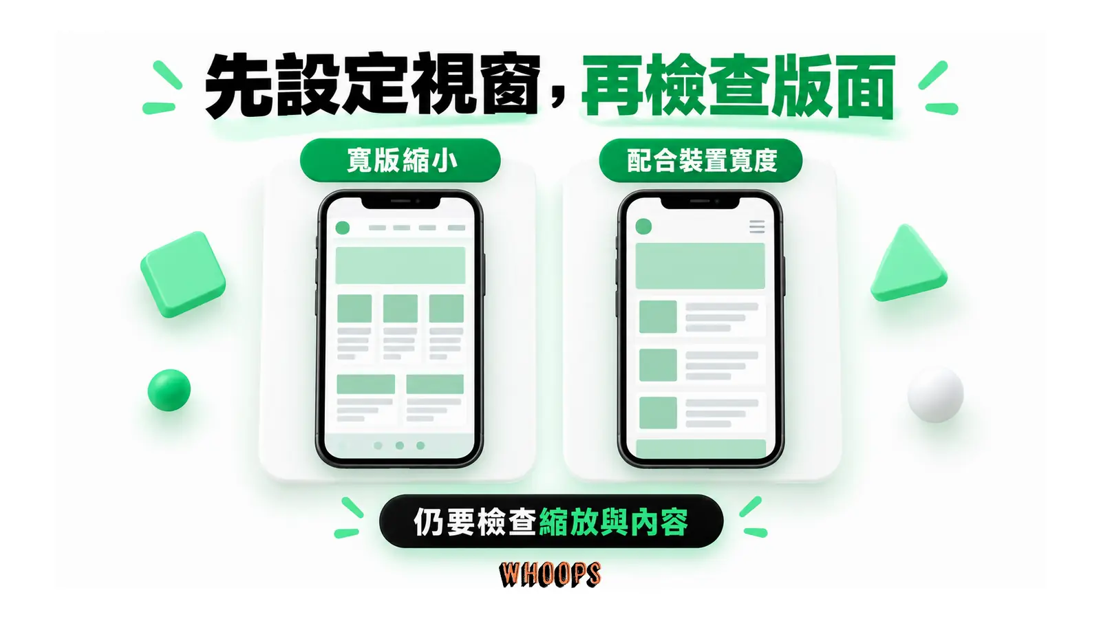 同樣的手機畫面,寬版虛擬視窗可能被縮小,合適 viewport 則以裝置寬度安排版面。