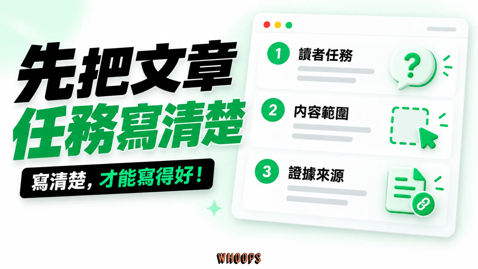 先把文章任務寫清楚:讀者任務、內容範圍、證據來源