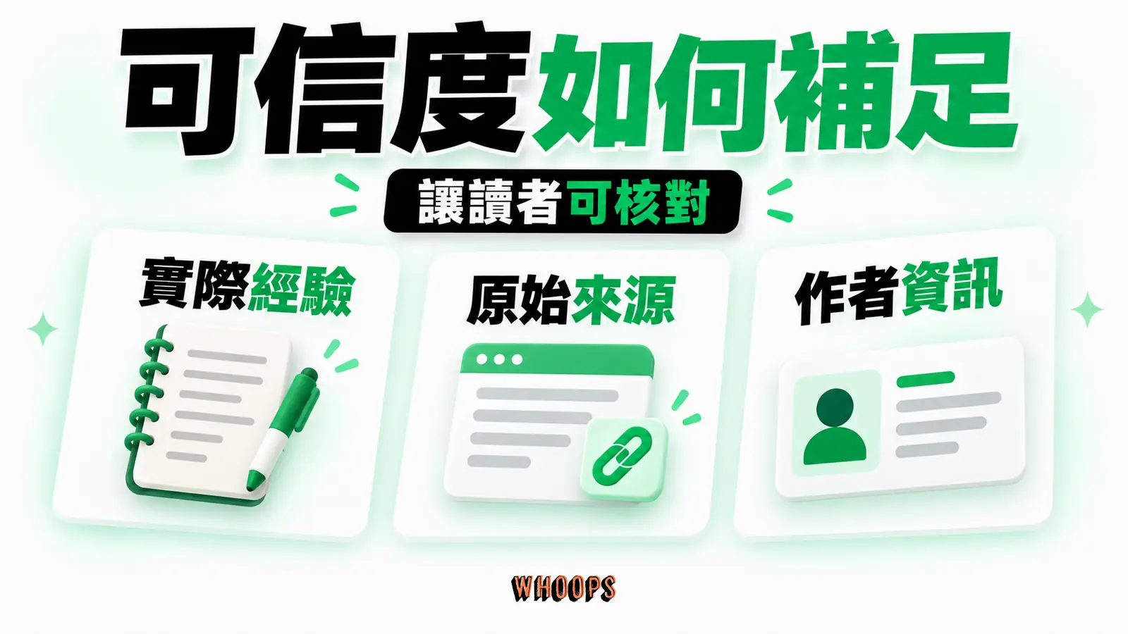 可信度如何補足:實際經驗、原始來源、作者資訊
