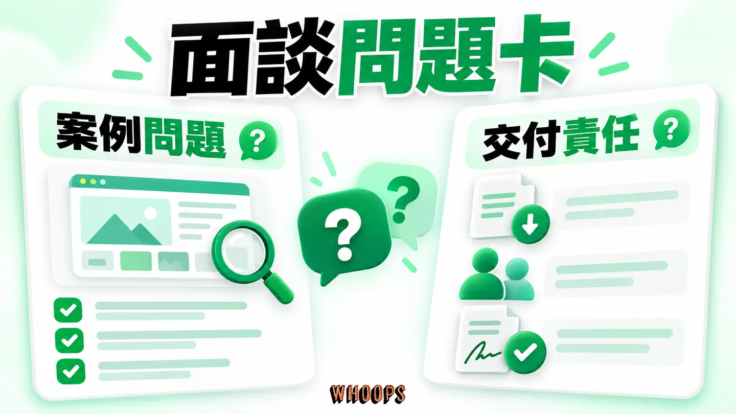 面談問題卡:以交付方法、團隊責任與實際作品檢驗回答。