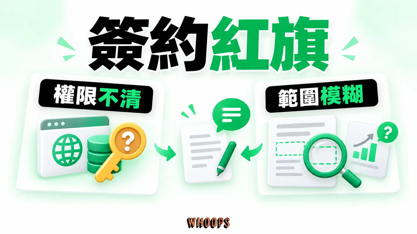 簽約紅旗:保證流量、權限不清、範圍模糊與移轉條件逐一追問。