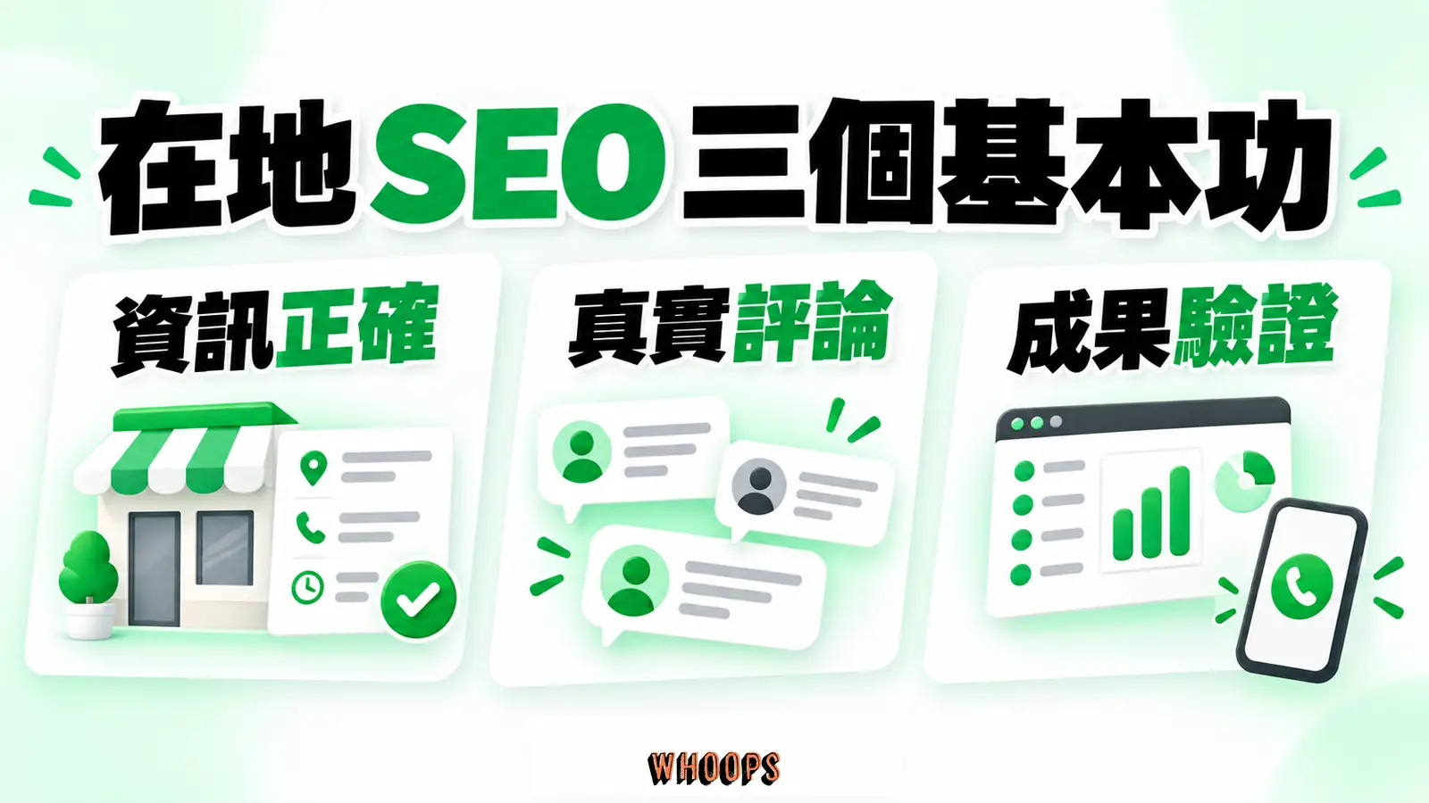 在地 SEO 三個基本功:資訊正確、真實評論、成果驗證。