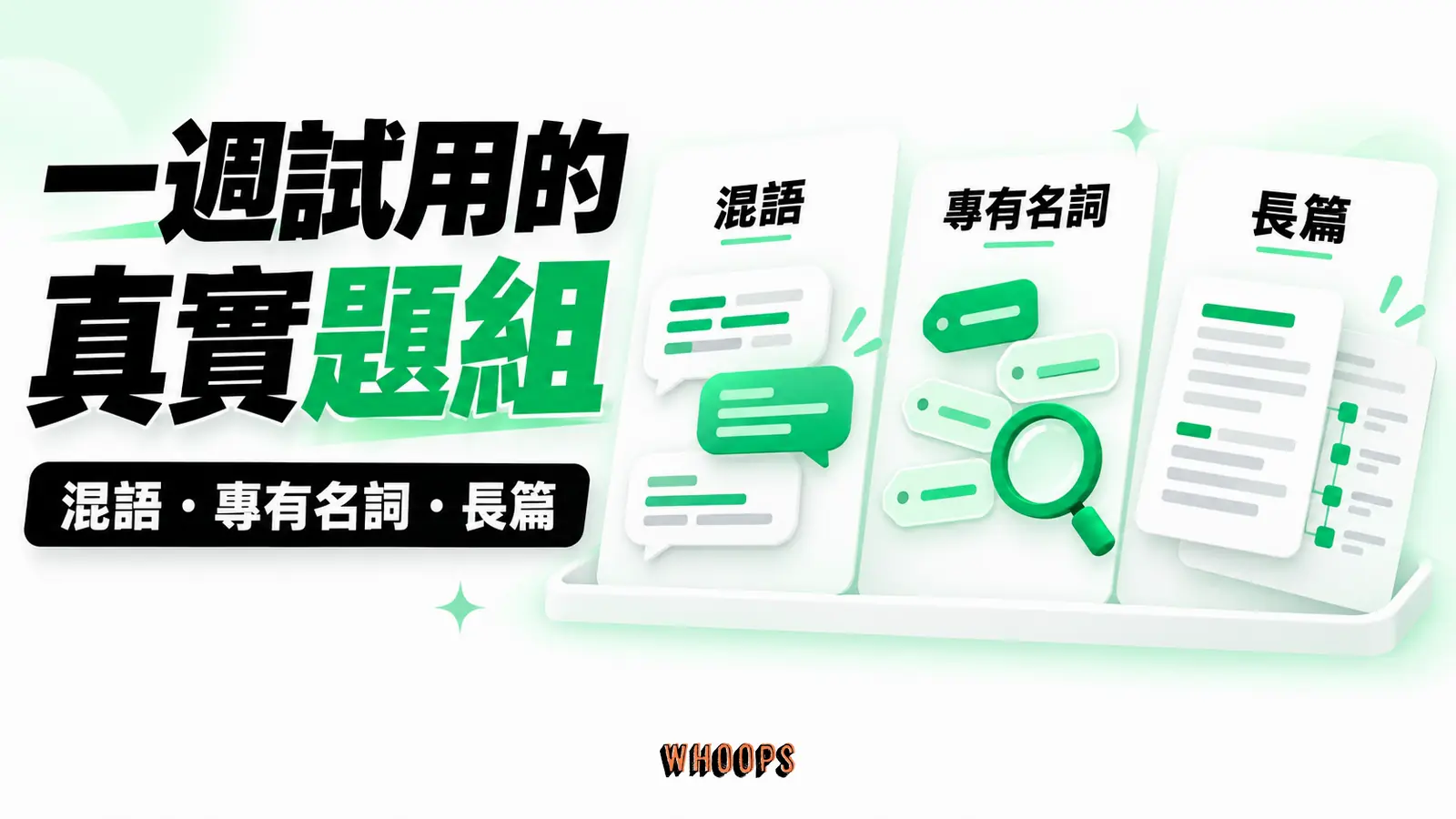 一週試用的真實題組：混語、專有名詞、長篇