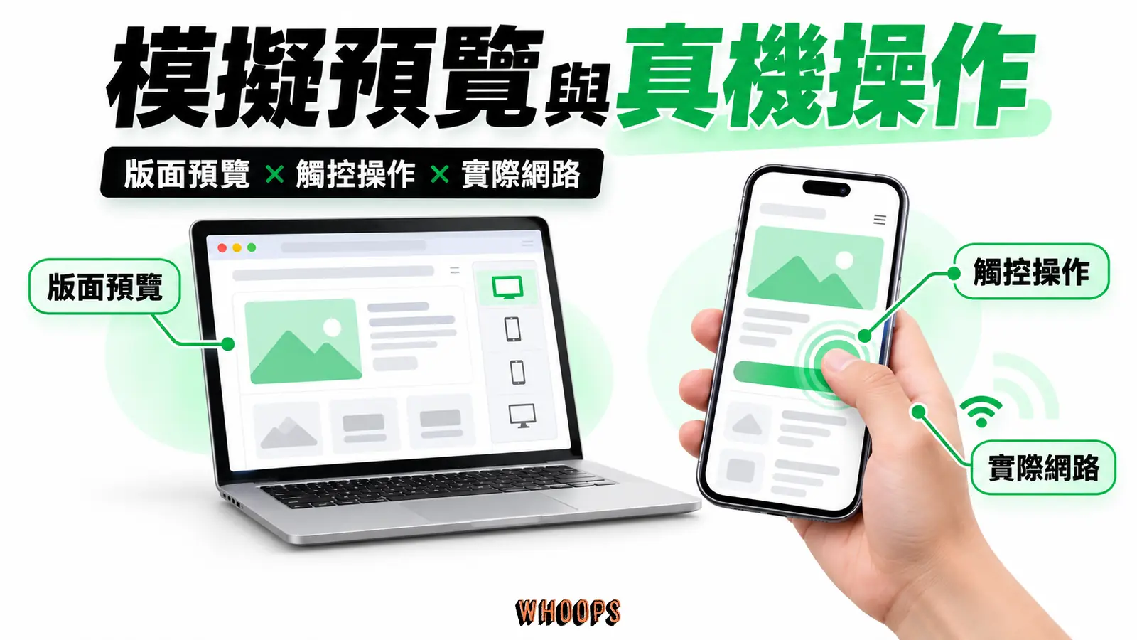 模擬預覽與真機操作:版面預覽、觸控操作、實際網路
