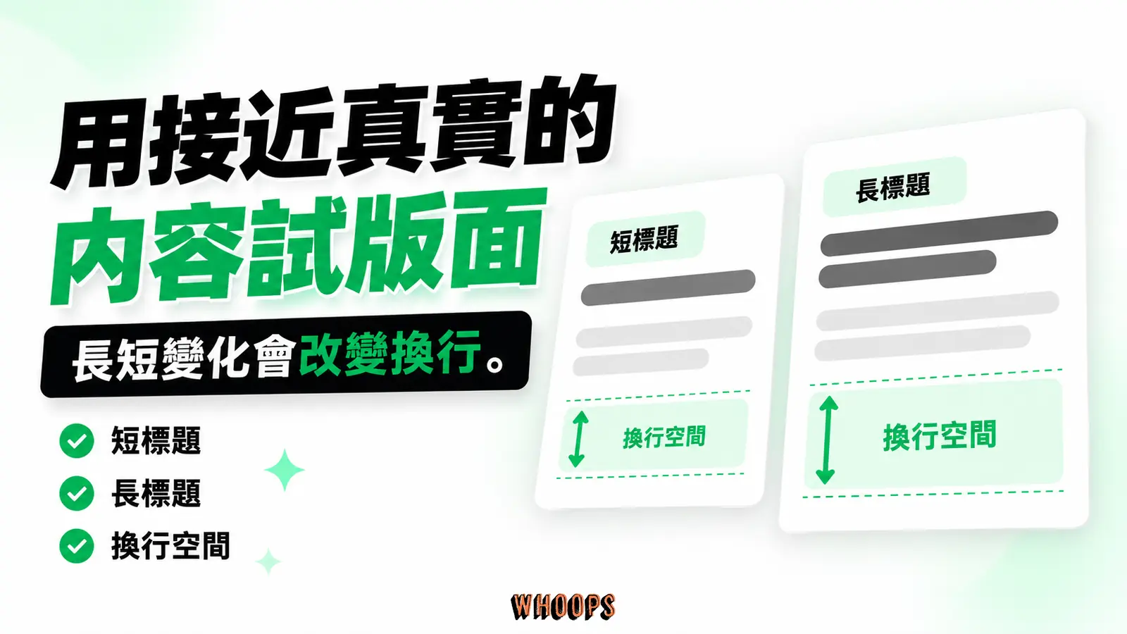 用接近真實的內容試版面:短標題、長標題、換行空間