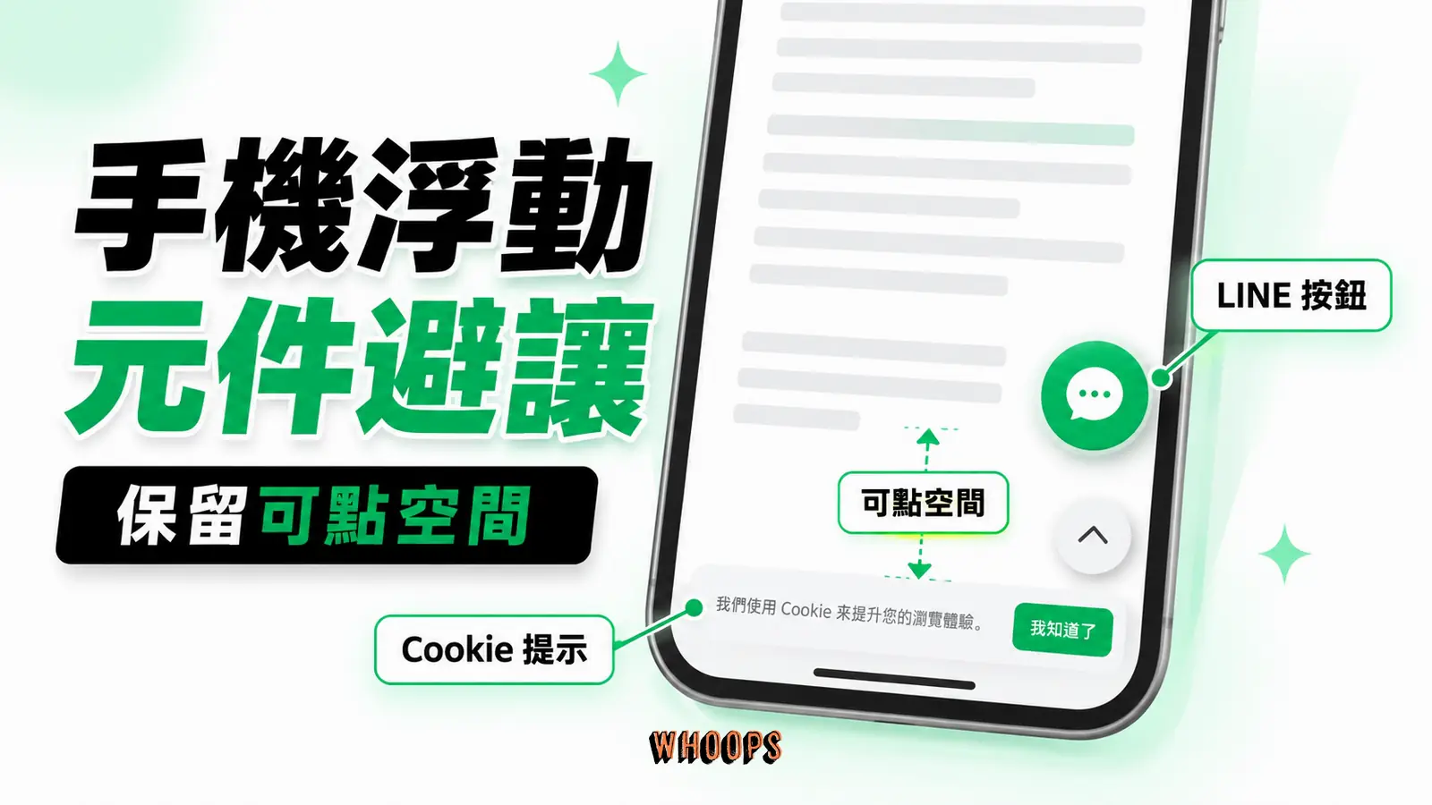 手機浮動元件避讓:LINE 按鈕、Cookie 提示、可點空間