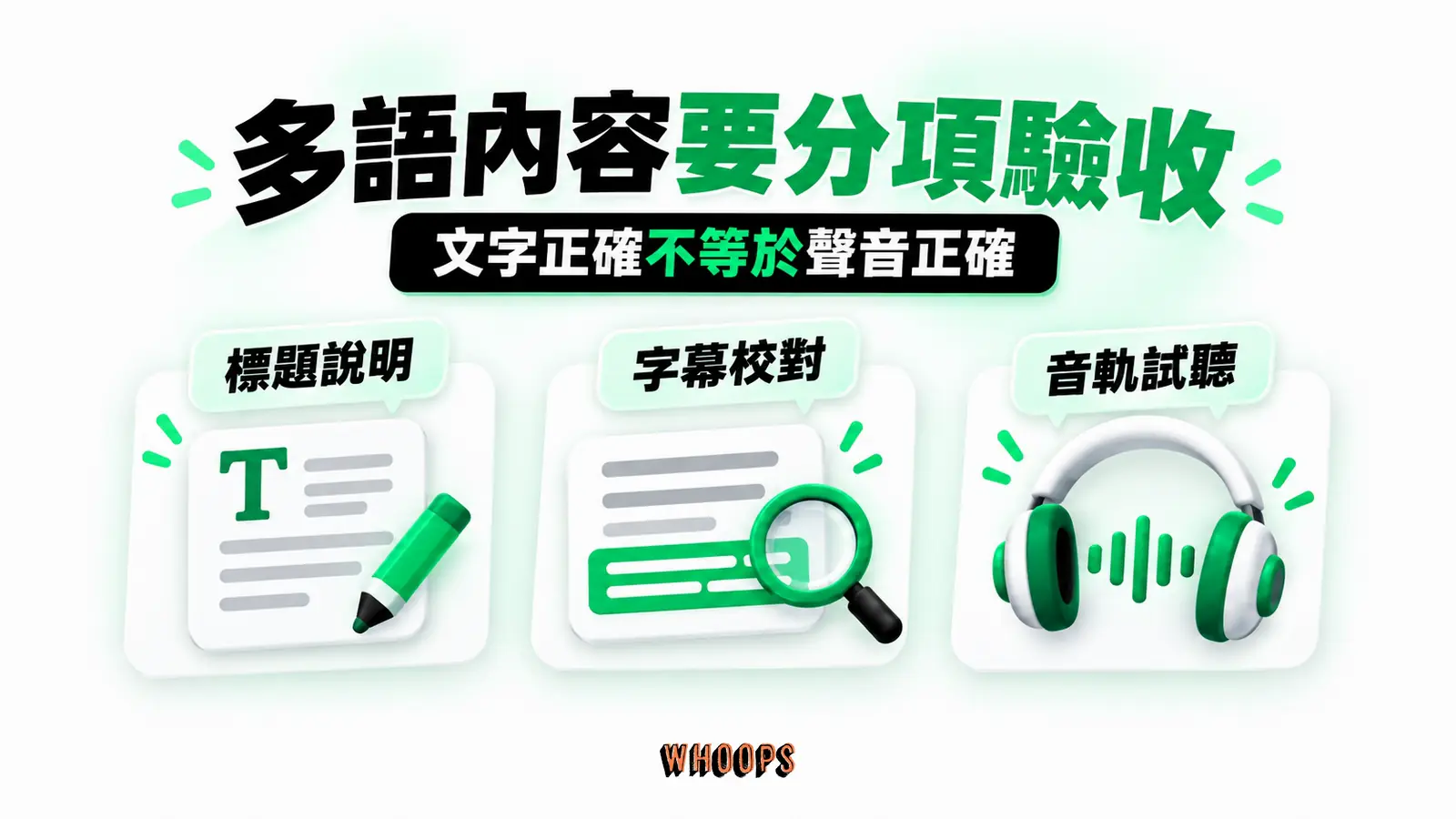 多語內容要分項驗收:標題說明、字幕校對、音軌試聽